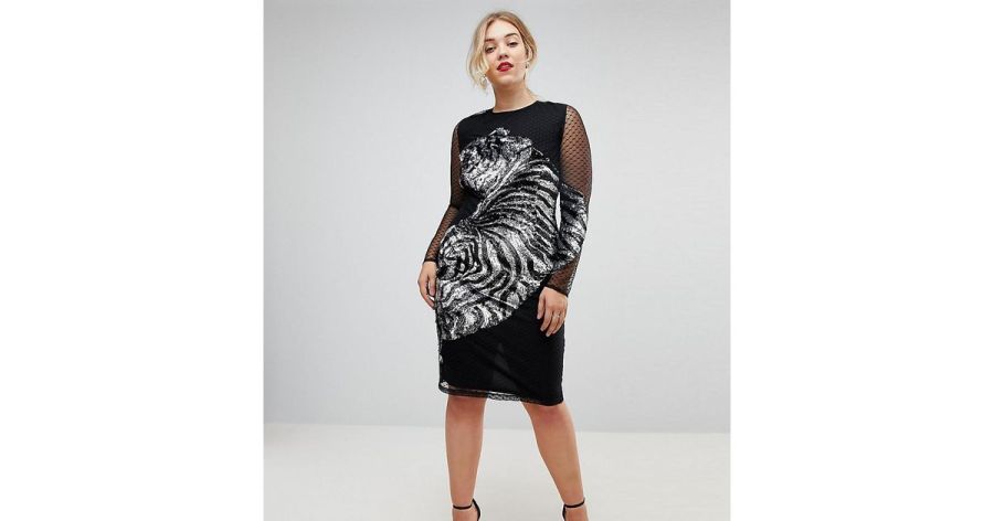 asos-Black-Embellished-Tiger-Mesh-Bodycon-Midi-Dress